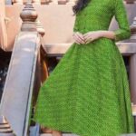 Fashion Mania Women's Stitched Cotton Printed Flared Kurti Green XXL