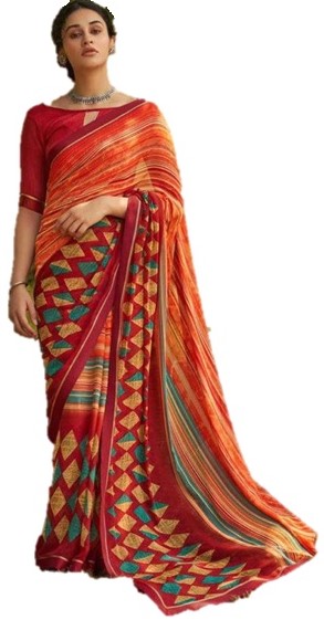 Fashion Mania Printed Geometrical Saree With Blouse (Free Size)