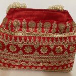 FASHION MANIA WOMEN'S DESIGNER HANDCRAFTED ZARI AND SEQUINS WORK ETHENIC PARTY BAGS/PURSE WITH PEARL BELT