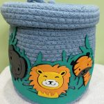 Fashion Mania Handcrafted Jungle Safari Theme Jute Storage Basket with Lid